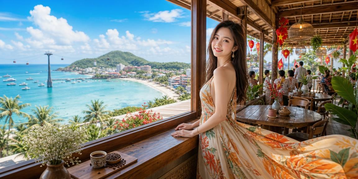 Người dùng tại Phú Quốc theo dõi kết quả cược thể thao trên điện thoại tại quán cà phê ven biển